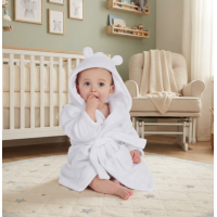 18C204: Baby White Hooded Dressing Gown (6-24 Months)